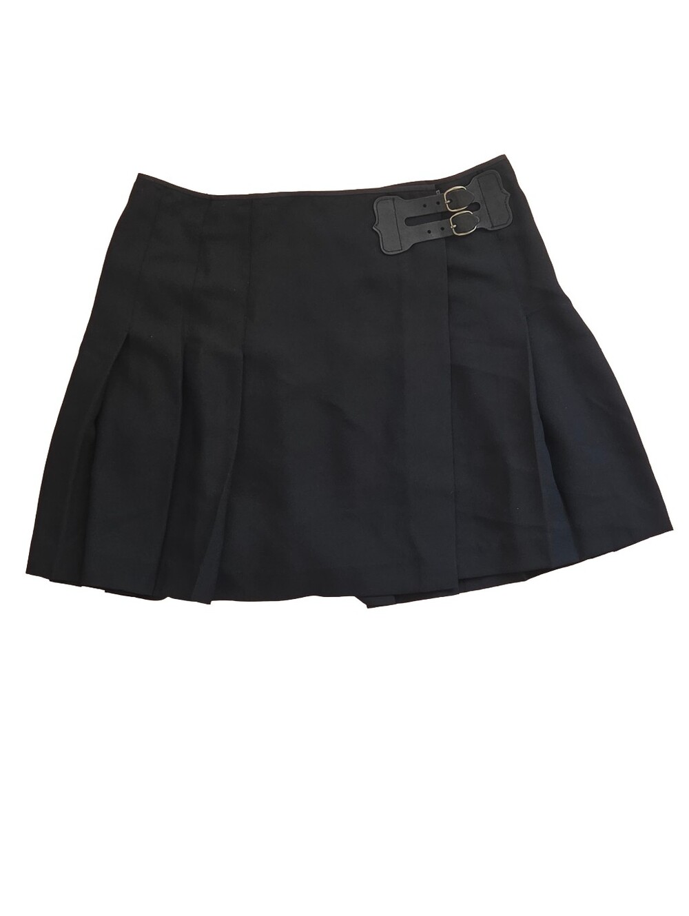 Polo Ralph Lauren Crepe Pleated Wrap Kilt Skirt Black Buckle Mini Size 8